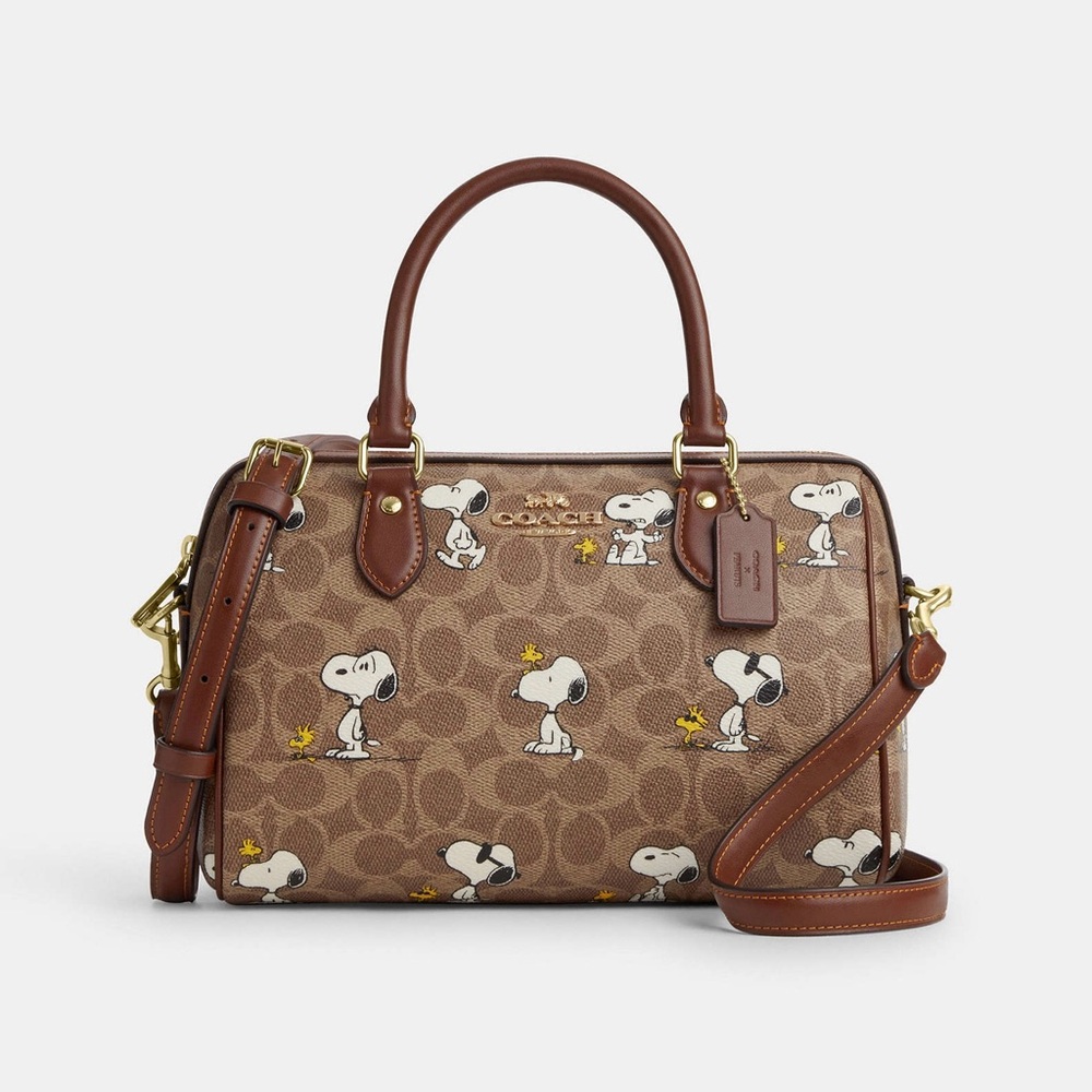 Coach X Peanuts Rowan Satchel Bag In Signature Canvas With Snoopy Print CBM33